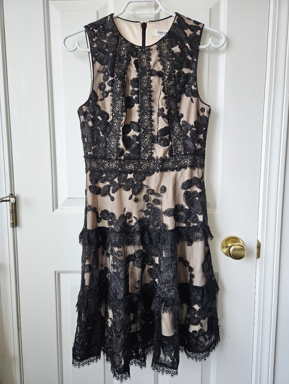 Ever New Melbourne Black & Nude Lace Tiered Dress Size 4